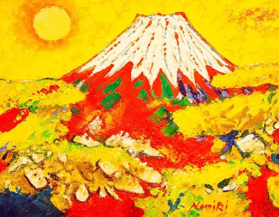 幻想絵画、空飛ぶ画家糸川裕志の富士山曼荼羅図の箱絵、桜貝と