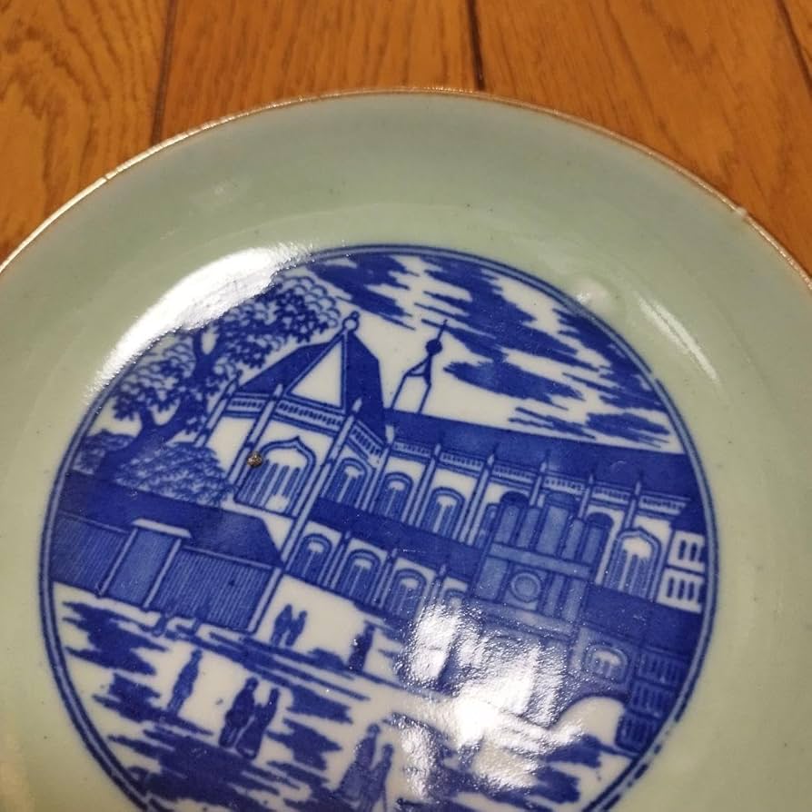 染付 明治 大正時代 大皿 文明開化 風景画 希少(K-YC476) 染付 明治