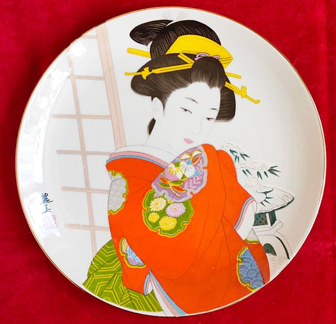 卸玄尚】春峰 春画飾皿 絵皿 直径約26㎝ 色絵 浮世絵