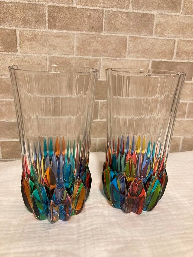 ベネチアングラス ストライプ模様のガラスカップ 魚モチーフ Amazon