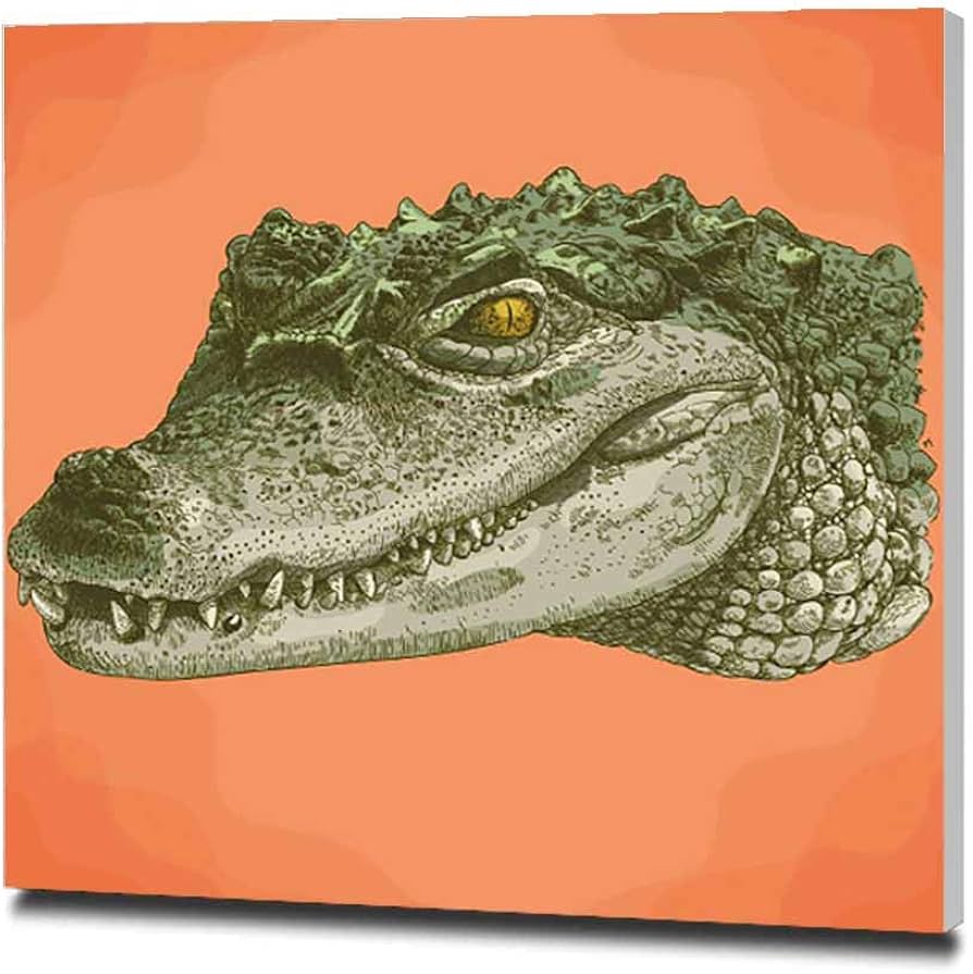 ワニ 油絵 モルタルと木材の額 ワニ 油絵 モルタルと木材の額 ワニ油絵