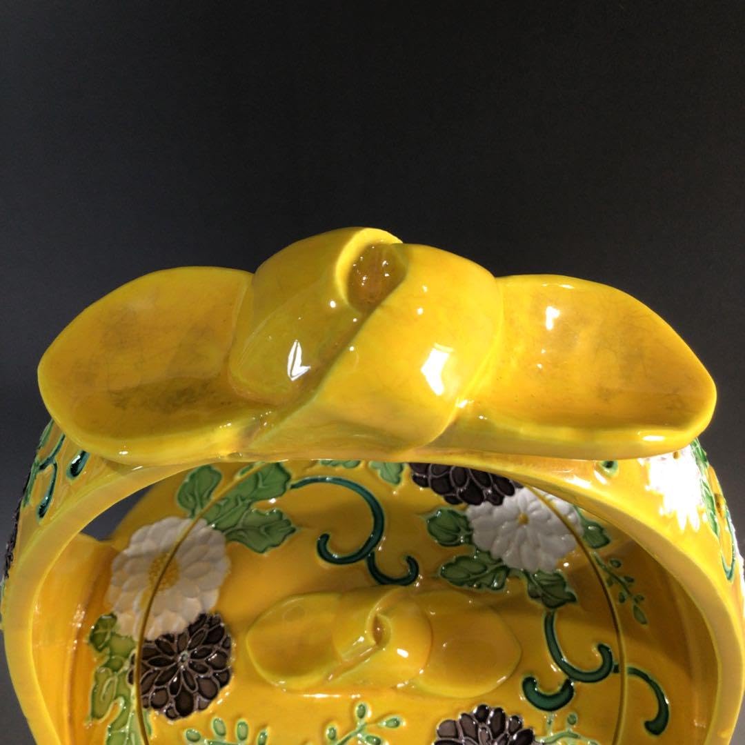 S464 水指 『古代黄交趾菱形草花紋』『中村翠嵐造』 共箱 茶道具