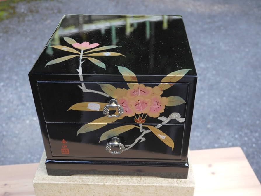 漆塗り印籠 金地の山景色 根付 家紋入り 薬入れ 小物入れ 時代物 漆