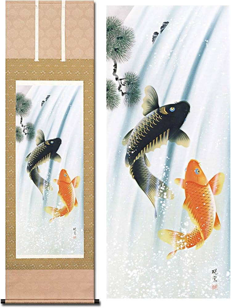 掛け軸 五十嵐春山 飛鯉 絹本 希少 軸装 茶道具 掛軸 美品 です