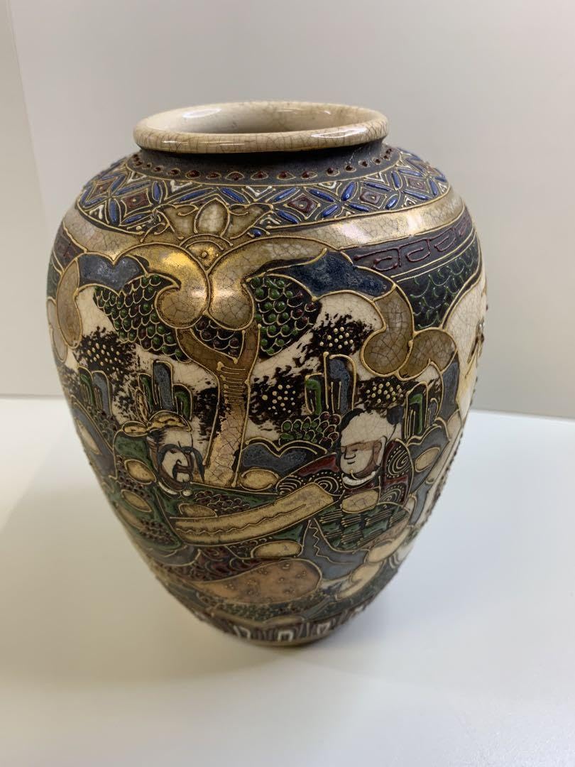 薩摩焼丸十花尽文花瓶壺金襴手島津家古美術