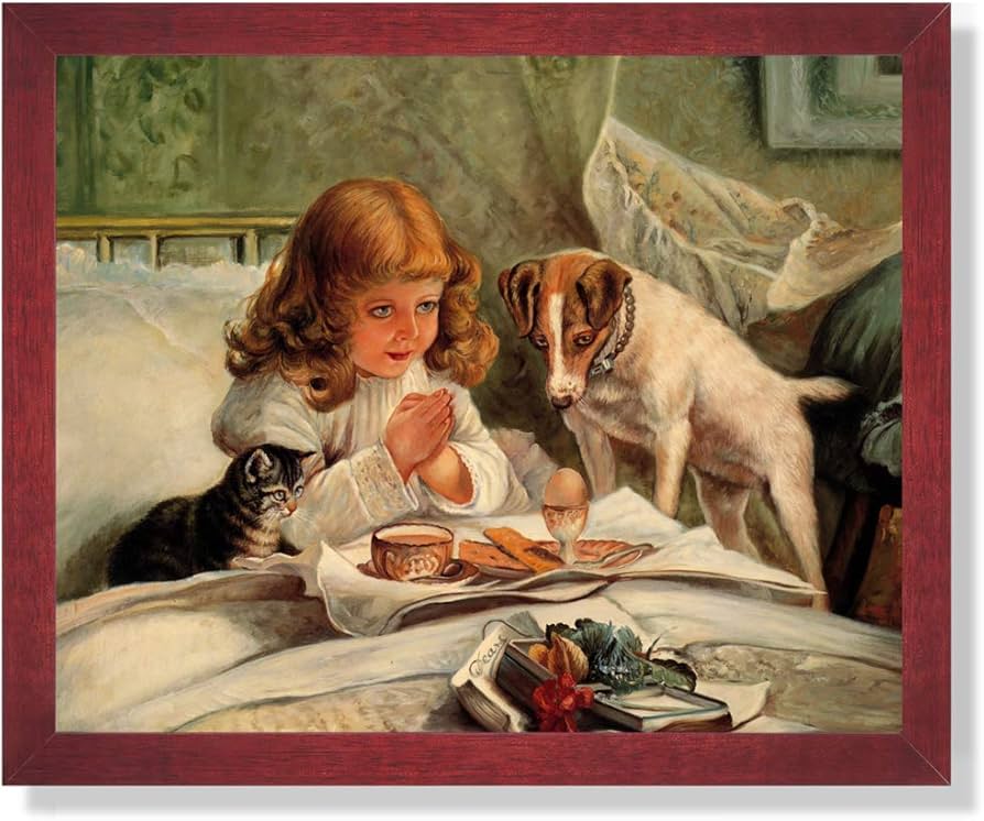 Amazon.com: Little Girl Praying in Bed Breakfast Dog and Cat