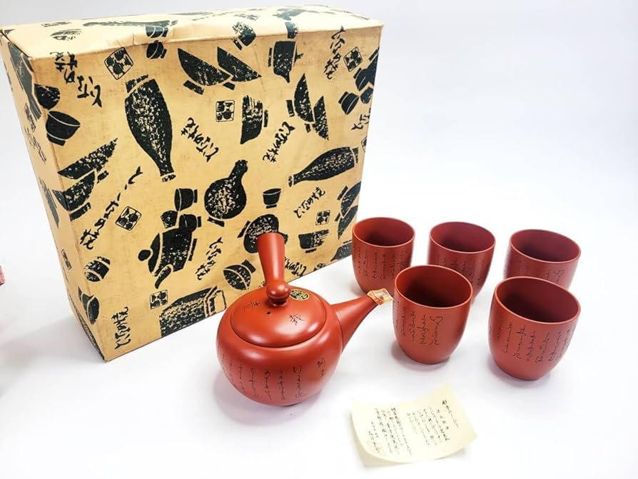 常滑焼 甚秋造 茶器揃 急須 煎茶碗五客 共箱 常滑焼 甚秋造 茶器揃