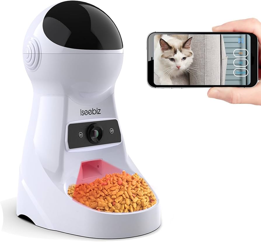 Amazon | Iseebiz 自動給餌器 猫 犬用 カメラ付き スマホで遠隔操作