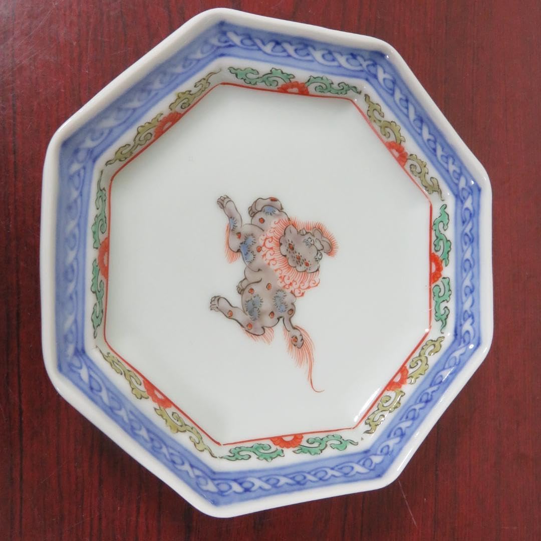 八角皿 伊万里 ショップ 古代唐獅子 五寸皿 2枚 明治 大正 極上