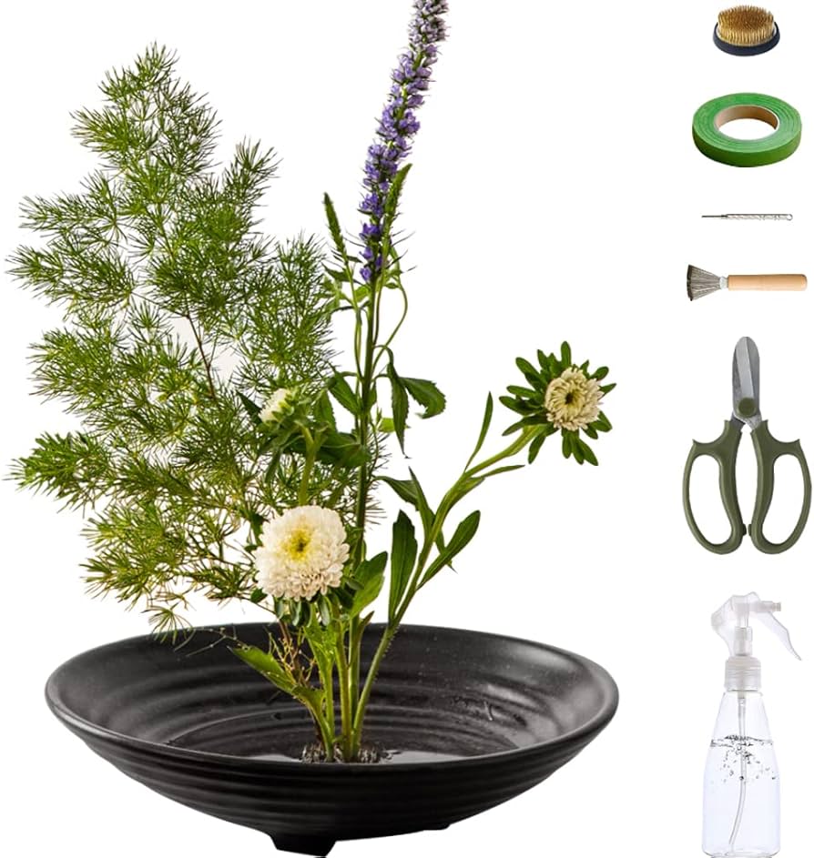 Amazon.co.jp: HIGHAWK花器セット 華道 生け花用 水盤 花瓶 陶器 挿花