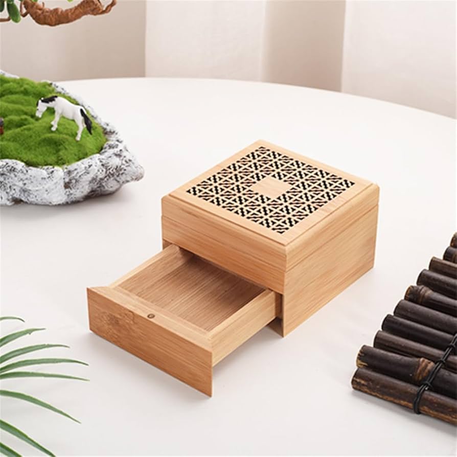 Amazon｜香炉渦巻き線香収納ケース2in1お香立て竹製線香皿仏壇用香炉