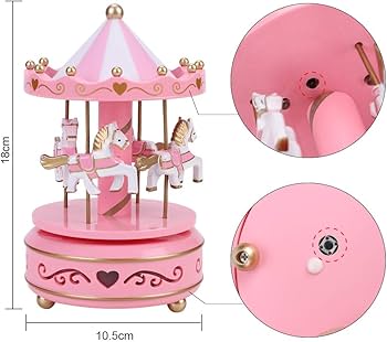 Amazon | メリーゴーランド ライト付き 回転木馬 木製 音楽ボックス
