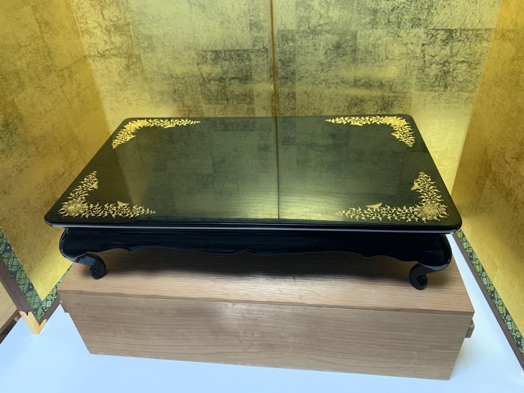 川連漆器 沈金彫り 高級花台 天然木 床の間 送料込み 川連漆器 沈金