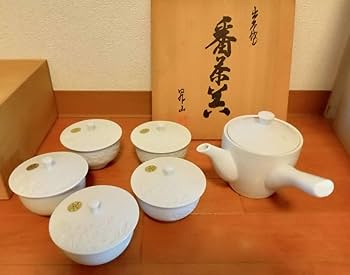 Amazon.co.jp: 出石焼 番茶器 白磁 白磁器 湯呑茶碗5客と急須 小嶋昇山