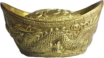 Amazon.co.jp: 風水 元宝 馬蹄銀（ばていぎん） 龍鳳模様 古代通貨