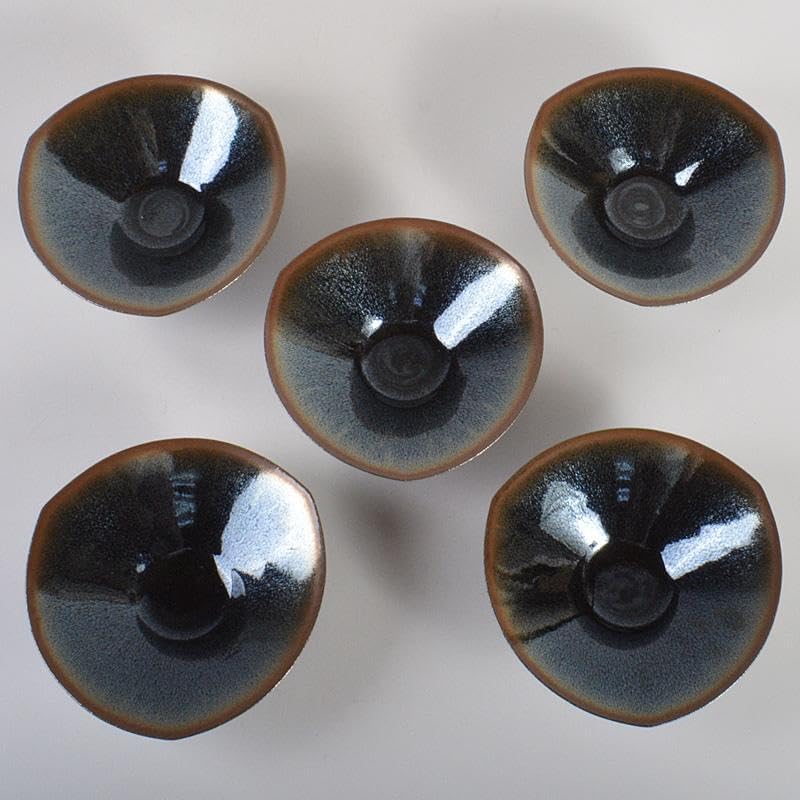 茶道具 松林 廣作 天目三稜組鉢 5客 共箱 M R6785茶道具 松林 廣作