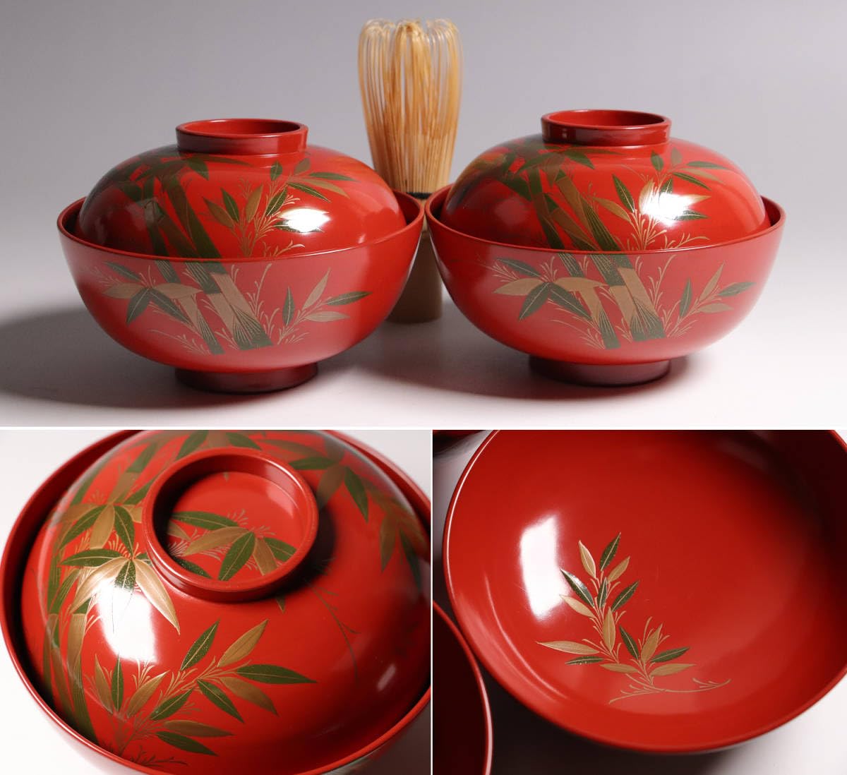 MA280 輪島塗 花鳥金蒔絵 黒塗椀 二客 木製漆器 木蓮 MA280 輪島塗