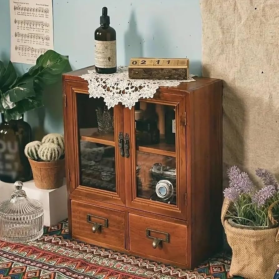 アンティーク木製ガラス扉収納キャビネット アンティーク 木製ガラス扉