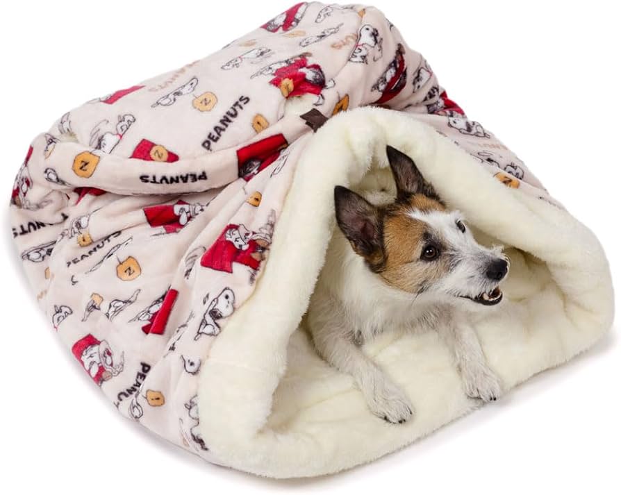 Amazon | ペットパラダイス 犬 ベッド 秋 筒型 ボア 寝袋 スヌーピー