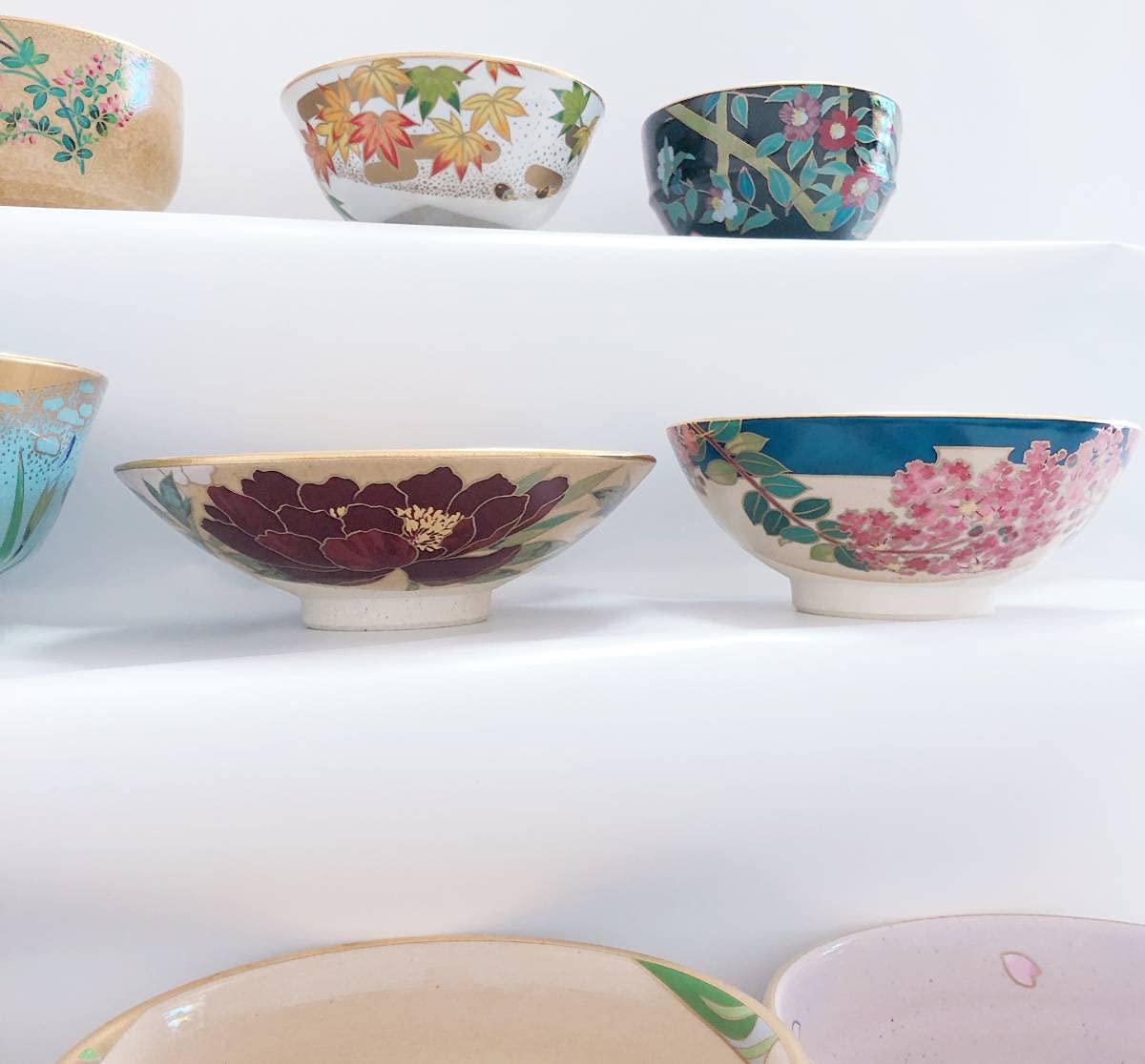 134桑野むつ子 京都 御所の花十二ヶ月【10月萩の花】抹茶椀・和陶皿