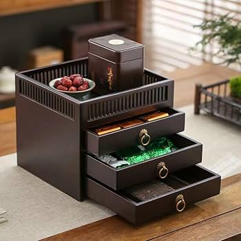 Amazon｜Cool Well お茶収納ボックス 茶箱 卓上チェスト 木製 収納