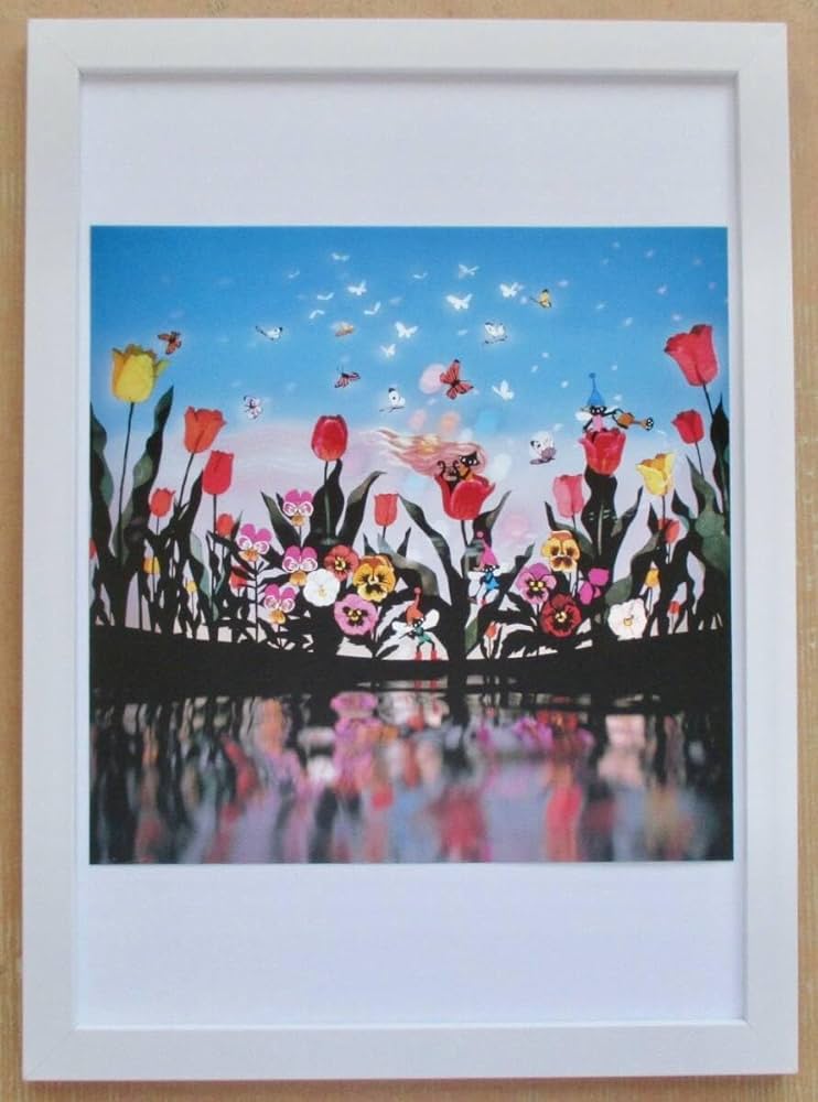 藤城清治 絵 花と少女 藤城清治 傘寿記念 春 花と少女 直筆サイン入り