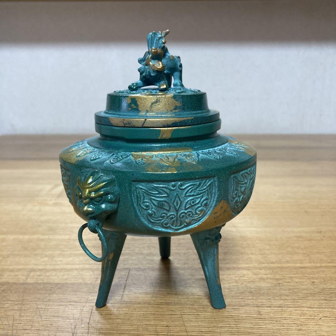 時代大型青銅製 金工細工 青銅圓鼎 銘文入 香炉三足置物 オブジェ