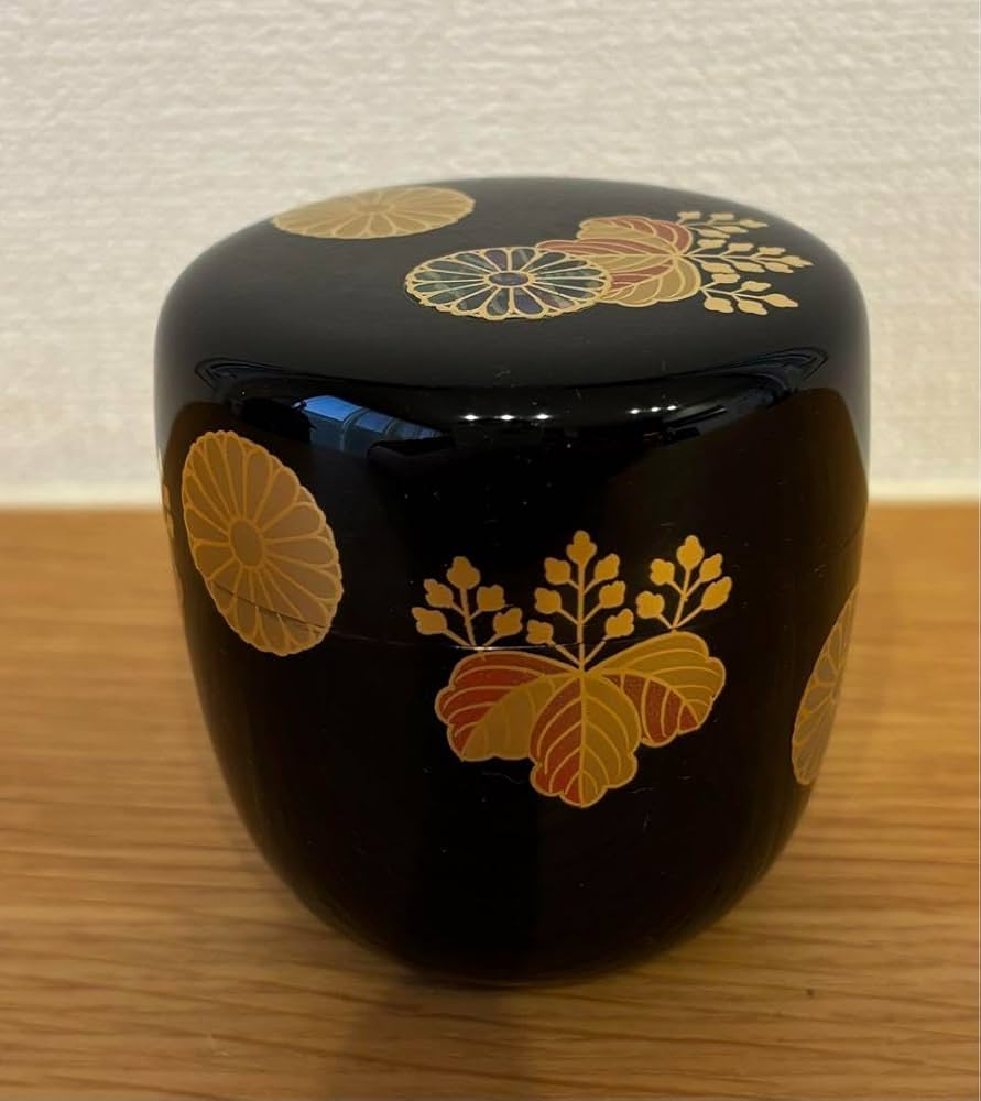 一心斎作 花扇 蒔絵 乾漆 棗 共箱 茶道具 一心斎作 花扇 蒔絵 乾漆 棗