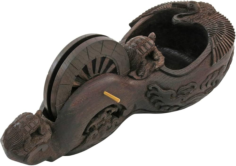 未使用保管品 至宝 東京墨壺 在銘二代目壺豊作 鶴亀木彫 1.3尺 未使用