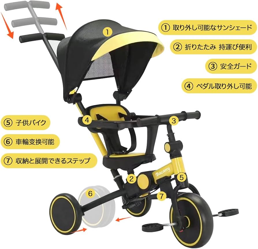 Amazon.co.jp: Bacany 子供用三輪車 7in1 三輪車 ステップ付き