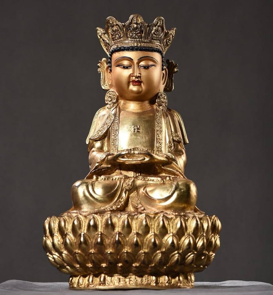 Amazon.co.jp: 旧蔵 中國 明代 永楽三年制 銅製塗金 五仏冠釈迦牟尼
