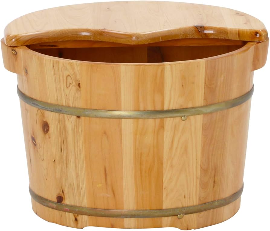 Amazon.co.jp: 足浴桶 フットバス (ヒノキ材) 取っ手 フタ付 足浴器