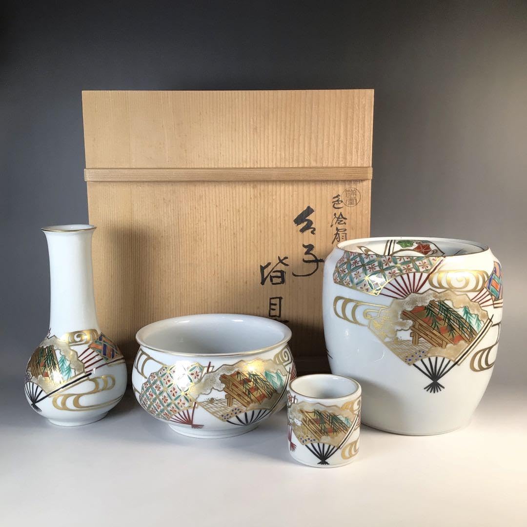 茶道具染付金襴手花鳥文平安秀峰台子皆具水指蓋置釈立建水茶器