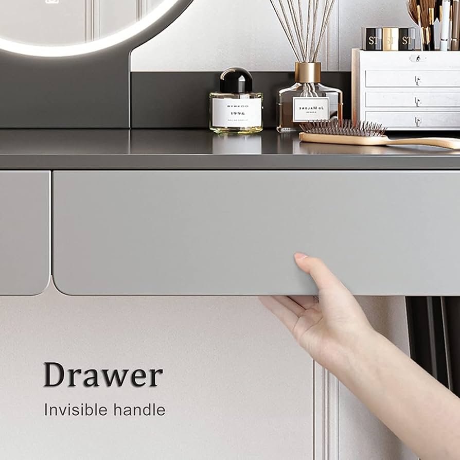 グレー ドレッサー おしゃれドレッサー 80cmドレッサー 椅子付き