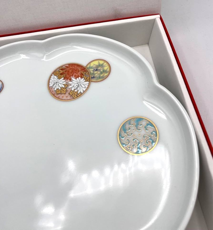 1708 深川製磁 梅文 花型皿 3客 1708 深川製磁梅文花型皿3客