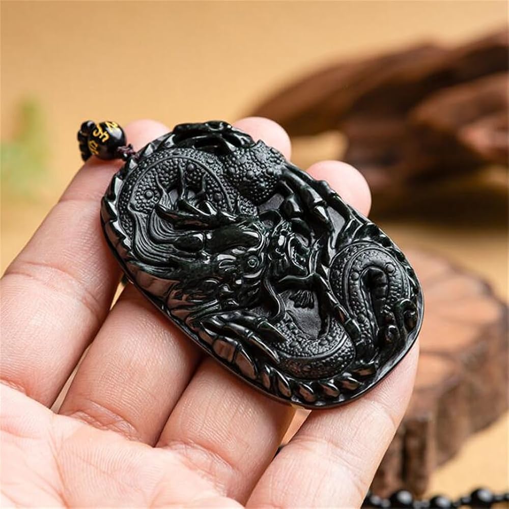 No.9178‐2 天然無処理 黒翡翠 龍彫翡翠ネックレス 鑑定書付き