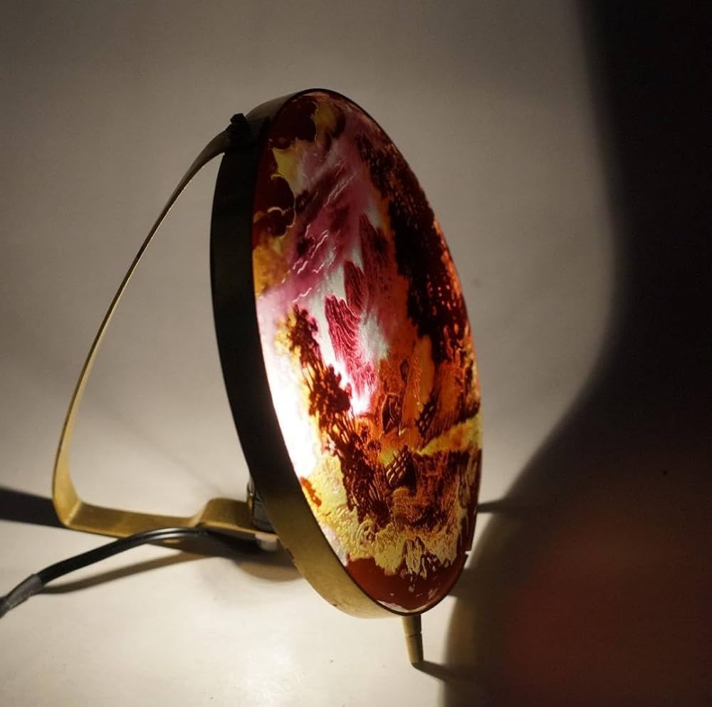 エミールガレ山景紋 プレート 卓上照明スタンド技法カメオ彫 被せガラス