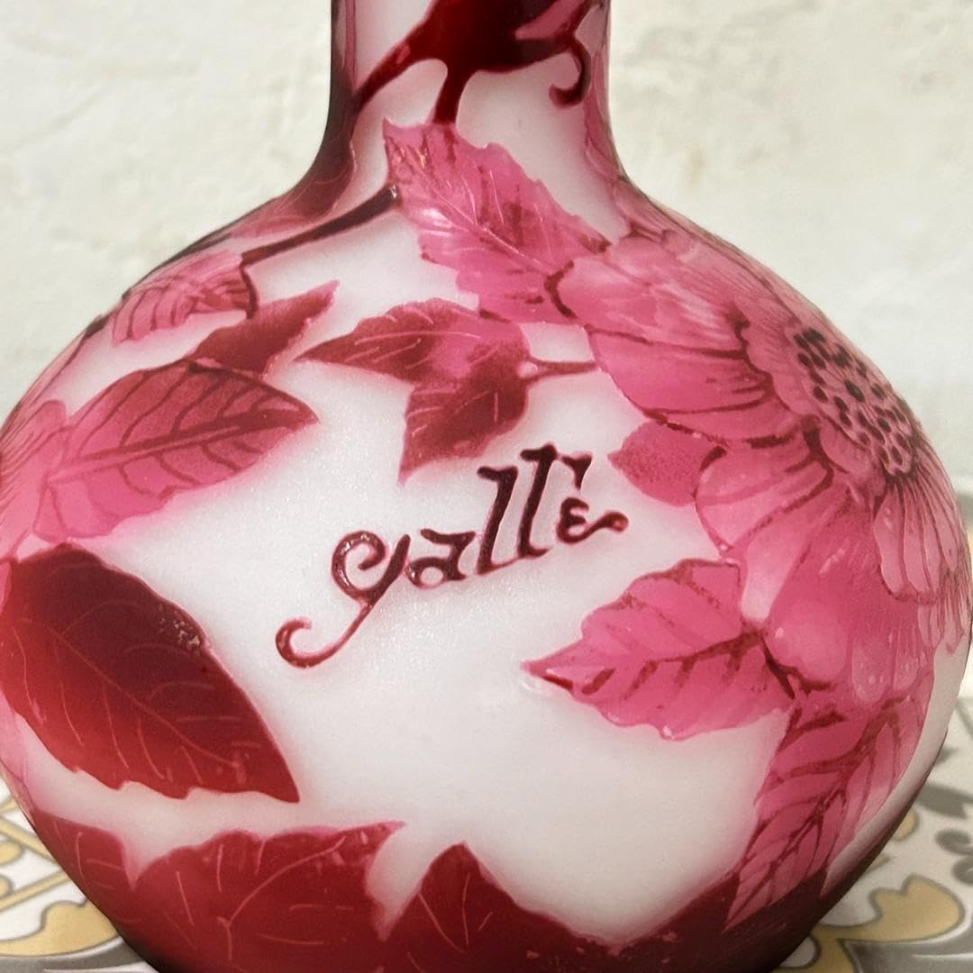 証明書】 エミールガレ 鶴首 花瓶 カメオ彫り 被せガラス 高さ19cm