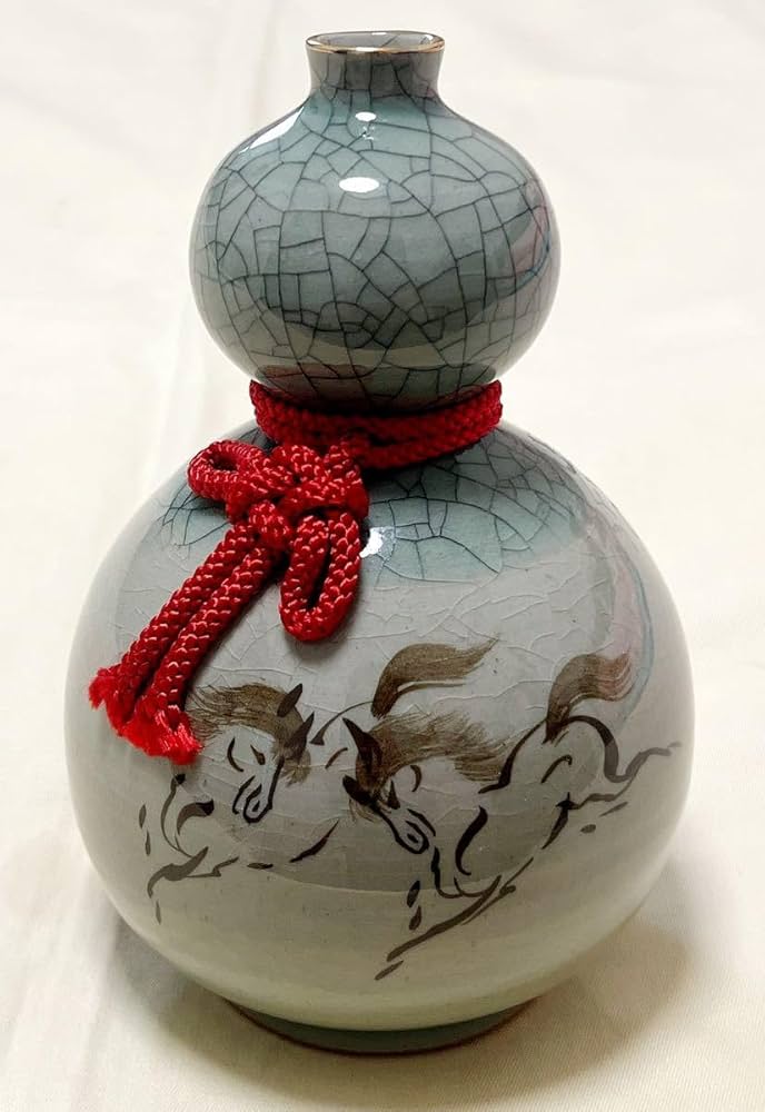 Amazon.co.jp: 大堀相馬焼 大陶窯 走り駒図 貫入柄 瓢箪型 青磁花瓶