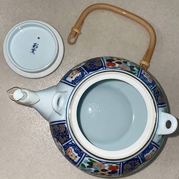 Amazon.co.jp: 彩窯青華古伊万里急須茶托付き蓋付き湯呑み5客セット金