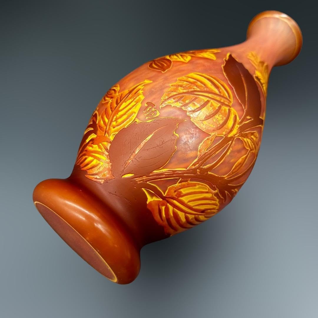 証明書】 エミールガレ 花瓶 カメオ彫り 被せガラス 高さ14cm 証明書