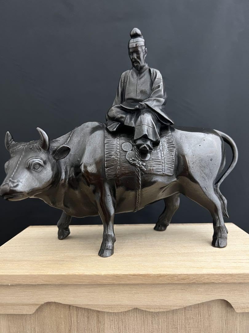 牛乗り 笛吹童子 銅製 彫刻 置物 開運 風水 骨董 インテリア