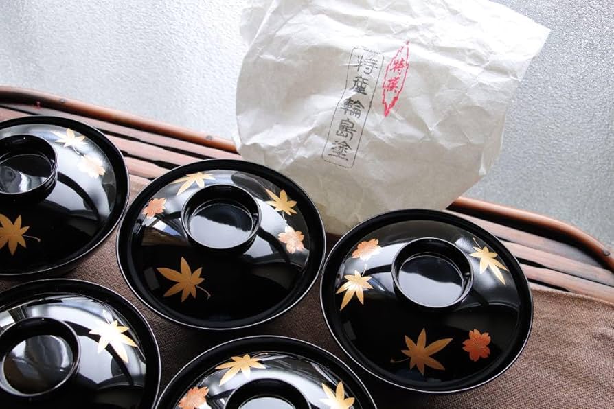 輪島塗 黒塗 扇蒔絵 煮物椀 5客 共箱 天然木製漆器 Amazon.co.