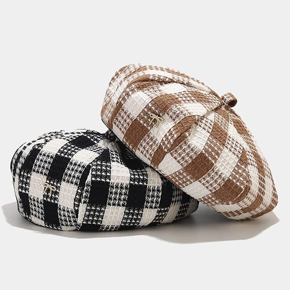 Black and White Plaid Beret Hats for Women Ladies Casual Stylish