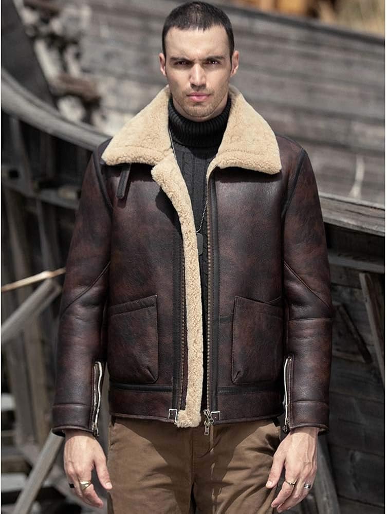 Amazon | [Denny&Dora] 新しいメンズムートンジャケット 毛皮のコート