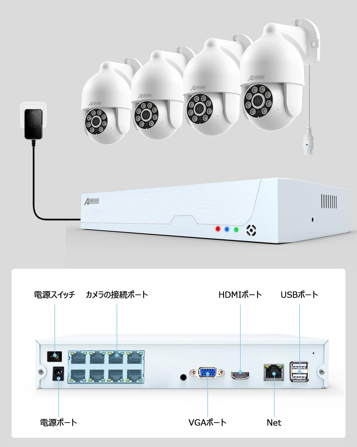 ANRAN POE型 防犯カメラ 4台セット ANRAN POE給電 防犯カメラのカメラ4