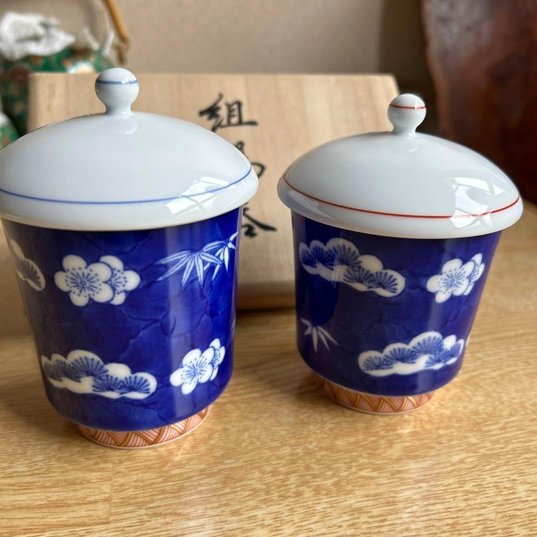 1548 深川製磁 青菊文 組湯呑 金彩 未使用 1548 深川製磁