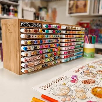 Amazon.com: Ohuhu Bamboo Marker Organizer, Wooden Desktop Storage