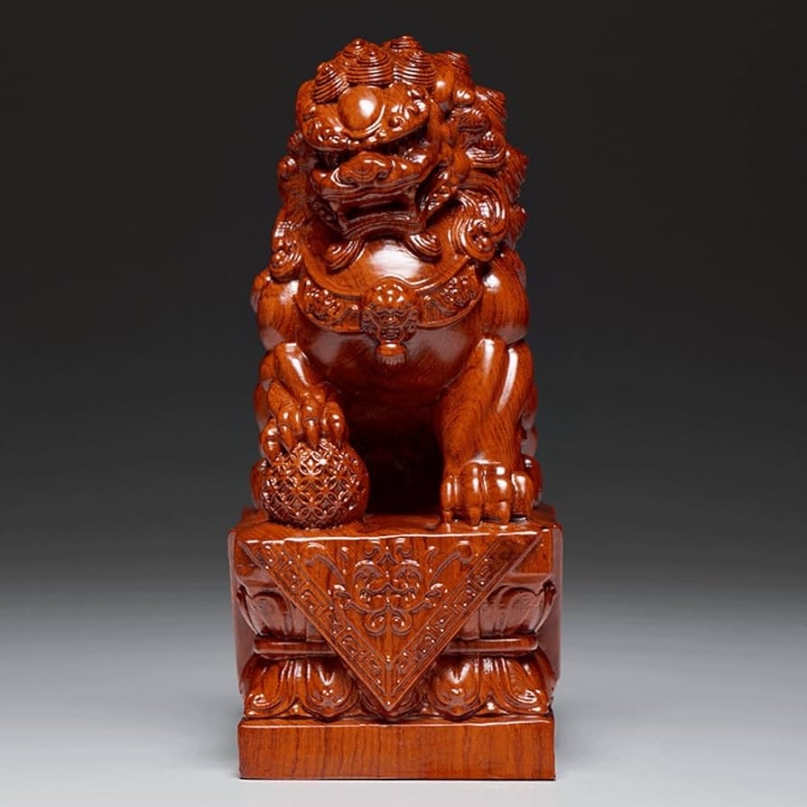 Amazon.co.jp: 木彫り 置物 狛犬（獅子狛犬）木製 (高さ30cm×巾18cm