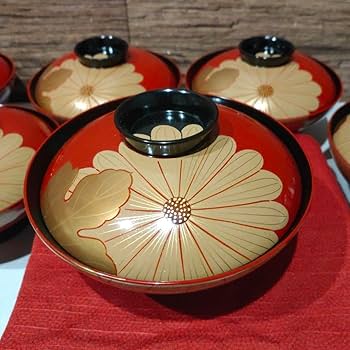 Amazon.co.jp: 高級美術漆器 輪島塗 赤漆輪島蒔絵菊漆椀 吸物椀 十客